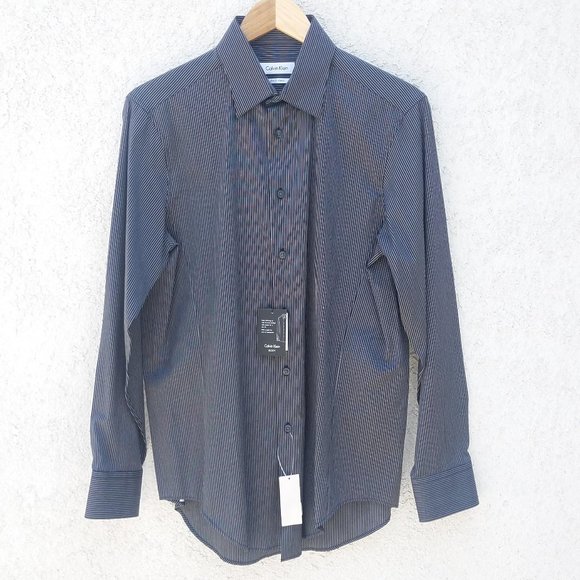 Calvin Klein Black & Grey Striped Dress Shirt - Picture 2 of 16